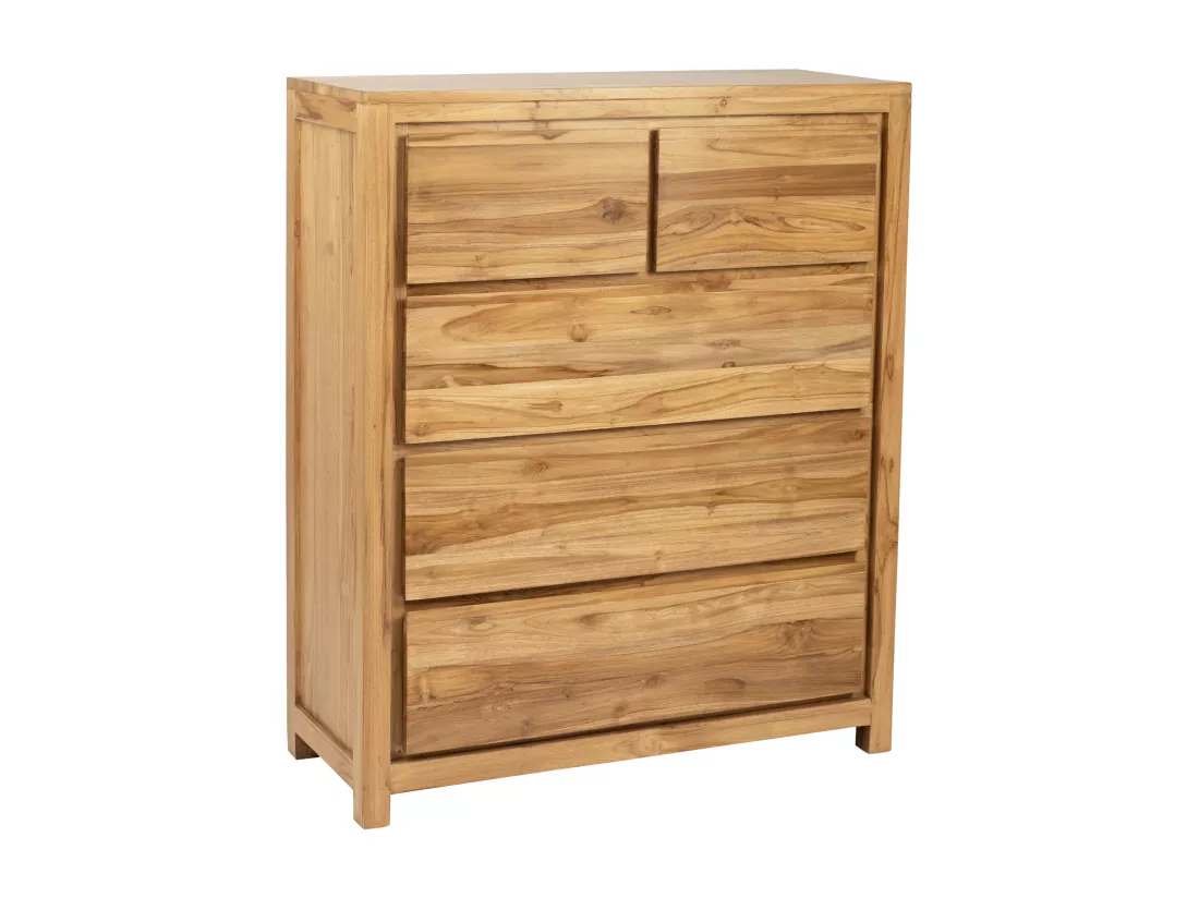 Commode 5 tiroirs en bois de teck - Coloris : Naturel - ALEMIA