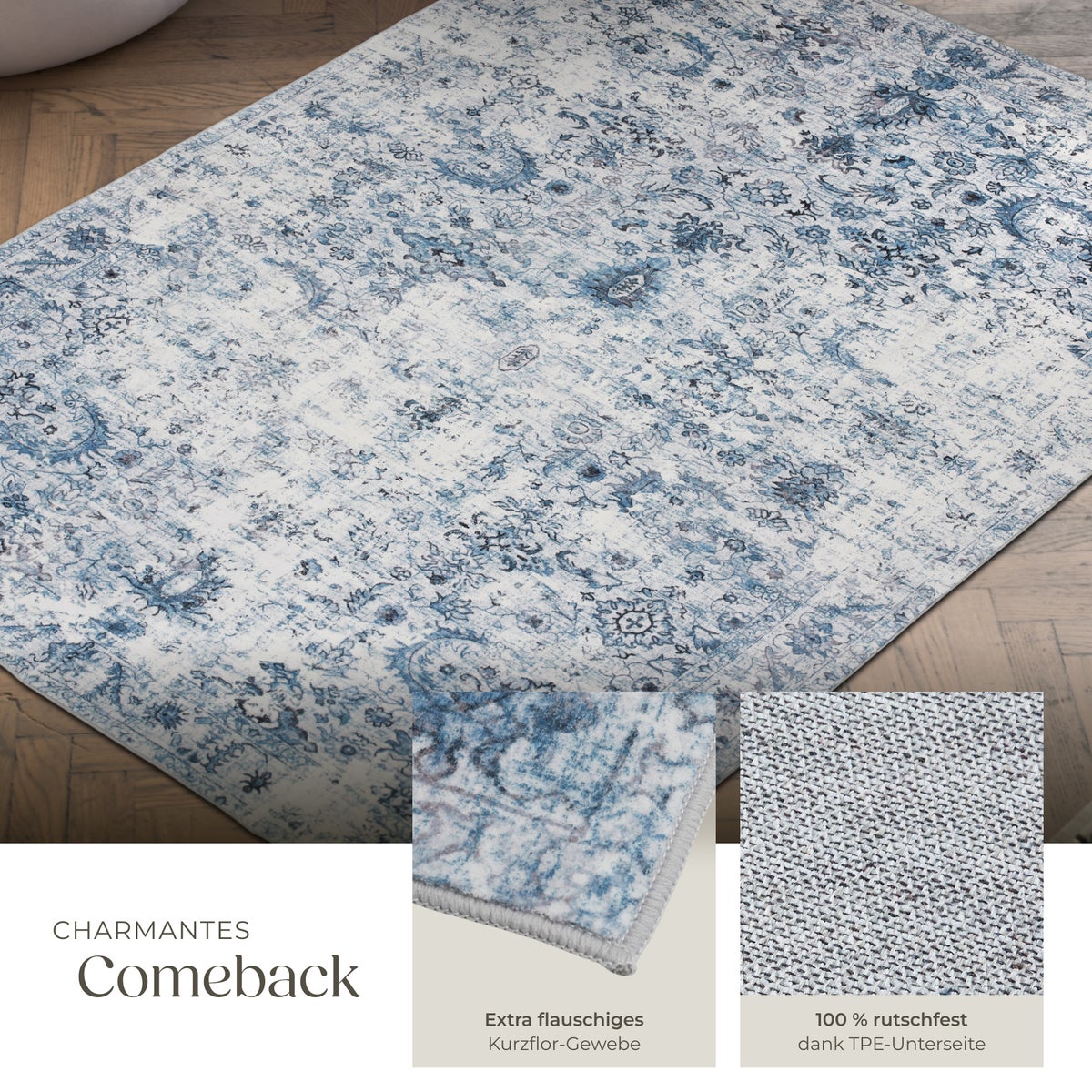 Vintage design vloerkleed tectake Amara, diverse maten, antislip achterkant