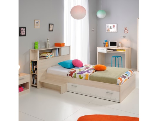 VENTE-UNIQUE - Lit enfant iplia - 1 tiroir - 90 x 190 cm - chêne et blanc