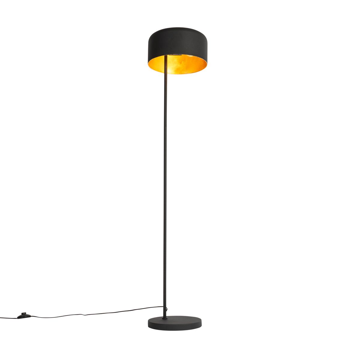 Retro vloerlamp zwart met gouden binnenkant - Jinte
