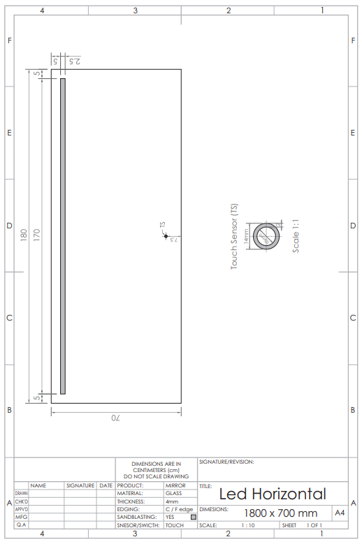 Gliss Design Horizontal spiegel met LED-verlichting en verwarming 180x70cm