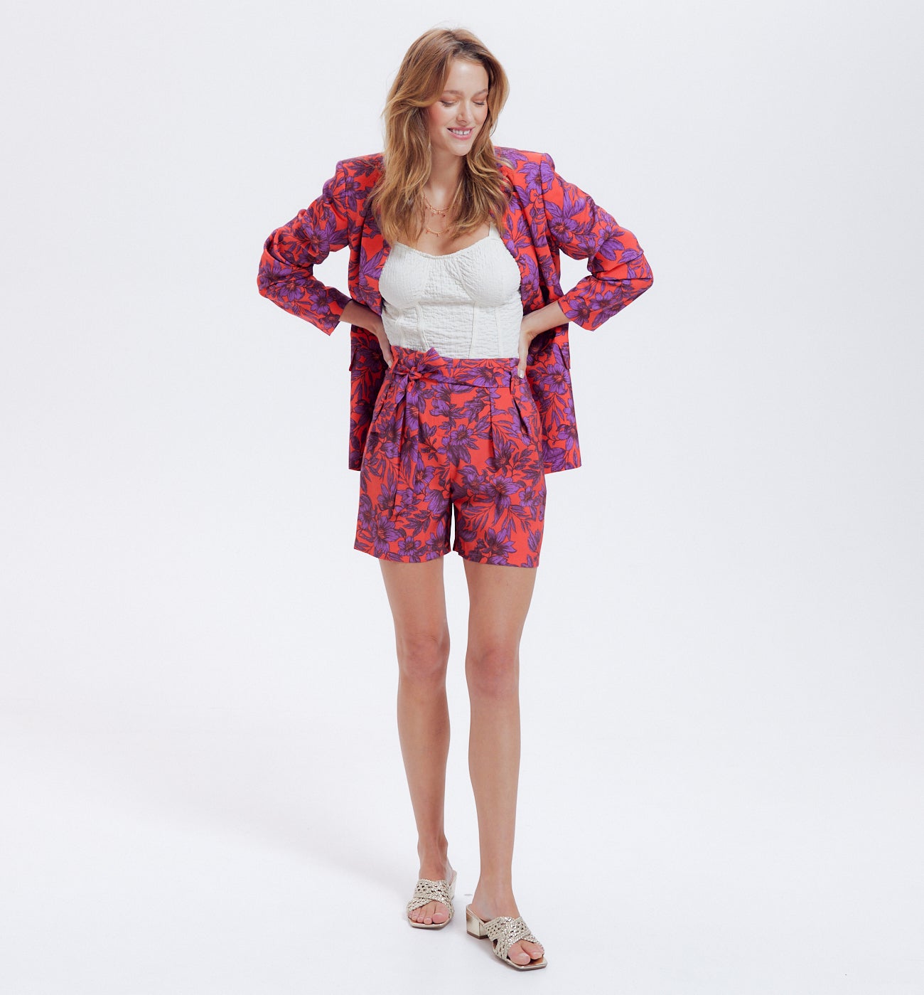 Short imprimé ceinturé Femme - Imprimé multicolore