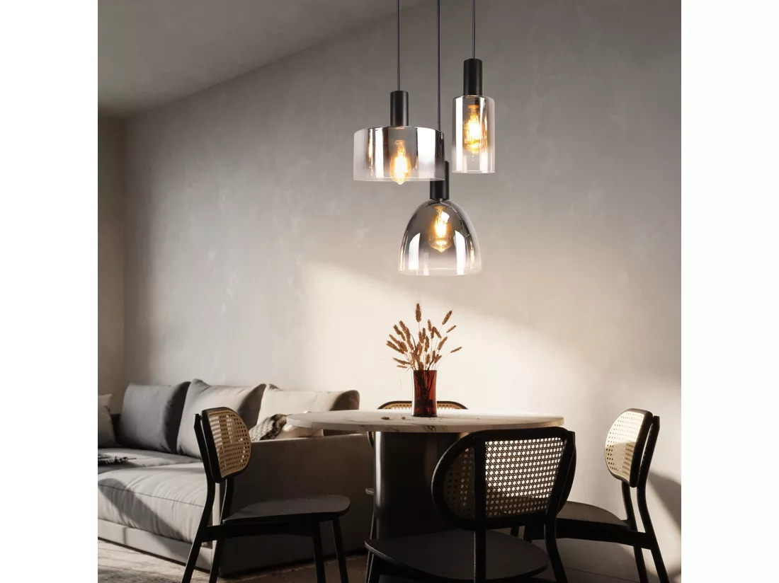 Lampe à Suspension Pour Table à Manger Vintage En Verre Gris Fumé E27 Réglable En Hauteur Pour Salon