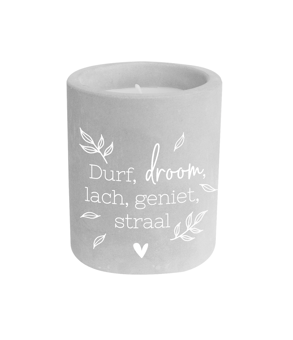 Grijze Cement Kaars Durf, Droom 8cm