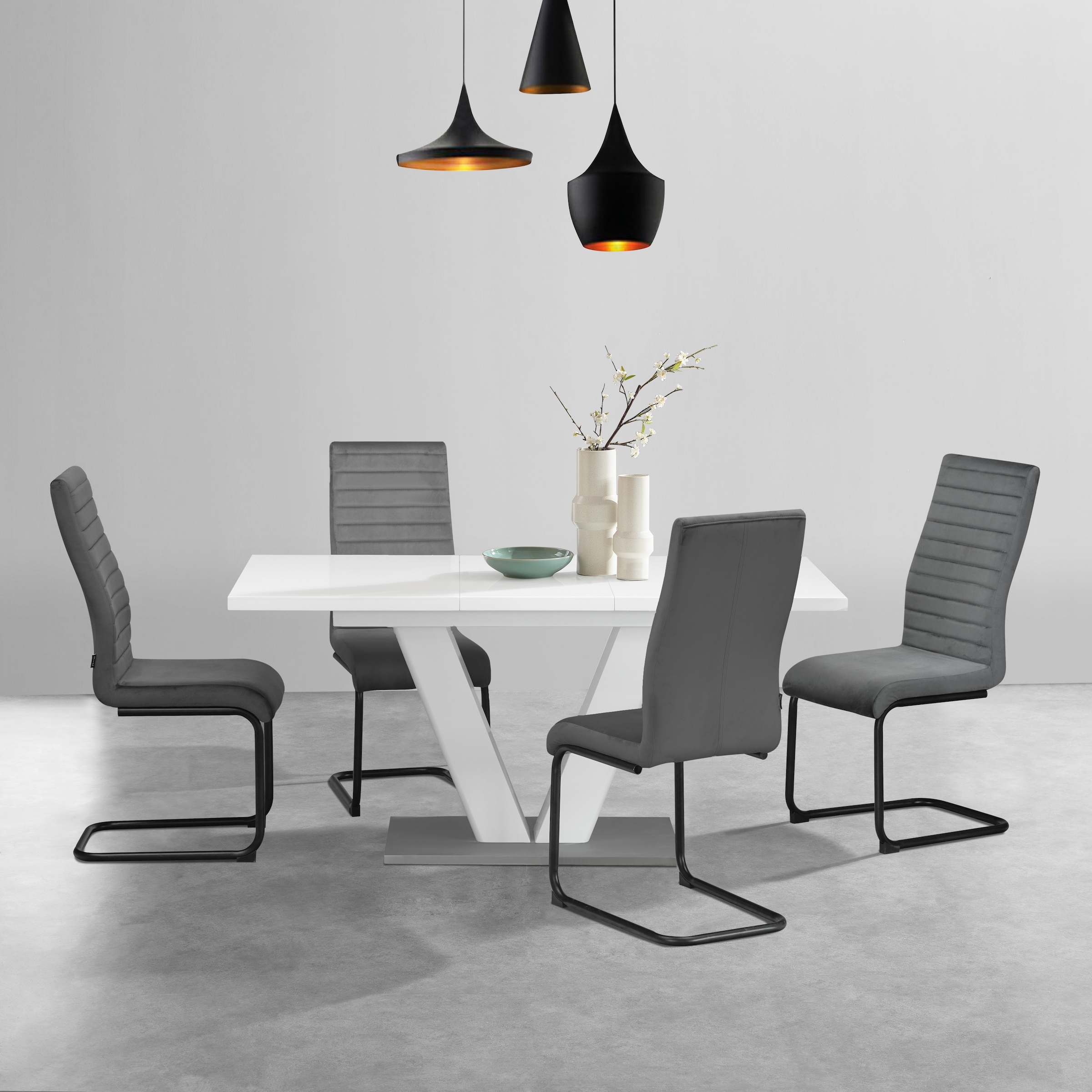 GOODproduct Essgruppe »Elbach, TOPSELLER!, OTTOs Choice« Set, 5 Stk. tlg. ausziehbar 120-160 cm, Hochglanz, Tischgruppe Freischwinger