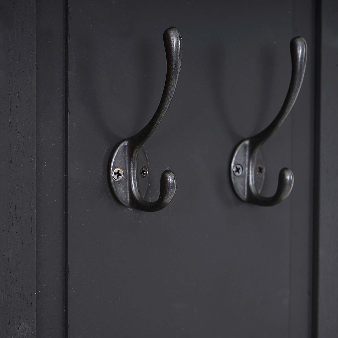 2er-Set Garderobe H33, Wandgarderobe Garderobenpaneel, Wandhaken Holz 109x28x4cm ~ dunkelgrau lackiert