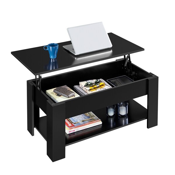 Yaheetech Couchtisch mit Höhenverstellbarer Platte Kaffeetisch ausziehbarer Wohnzimmertisch Sofatisch für Wohnzimmer und Büro, schwarz