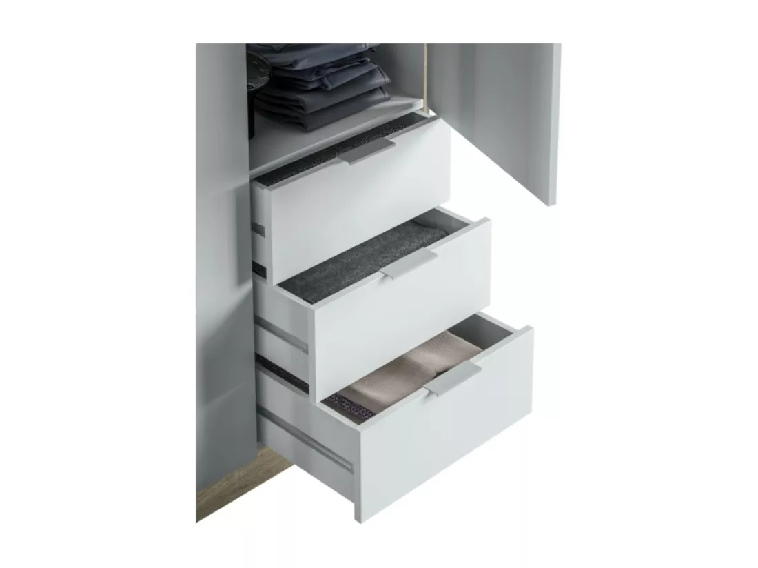 Armoire NINA 3 portes et 3 tiroirs L121 x H180 cm - Blanc et bois