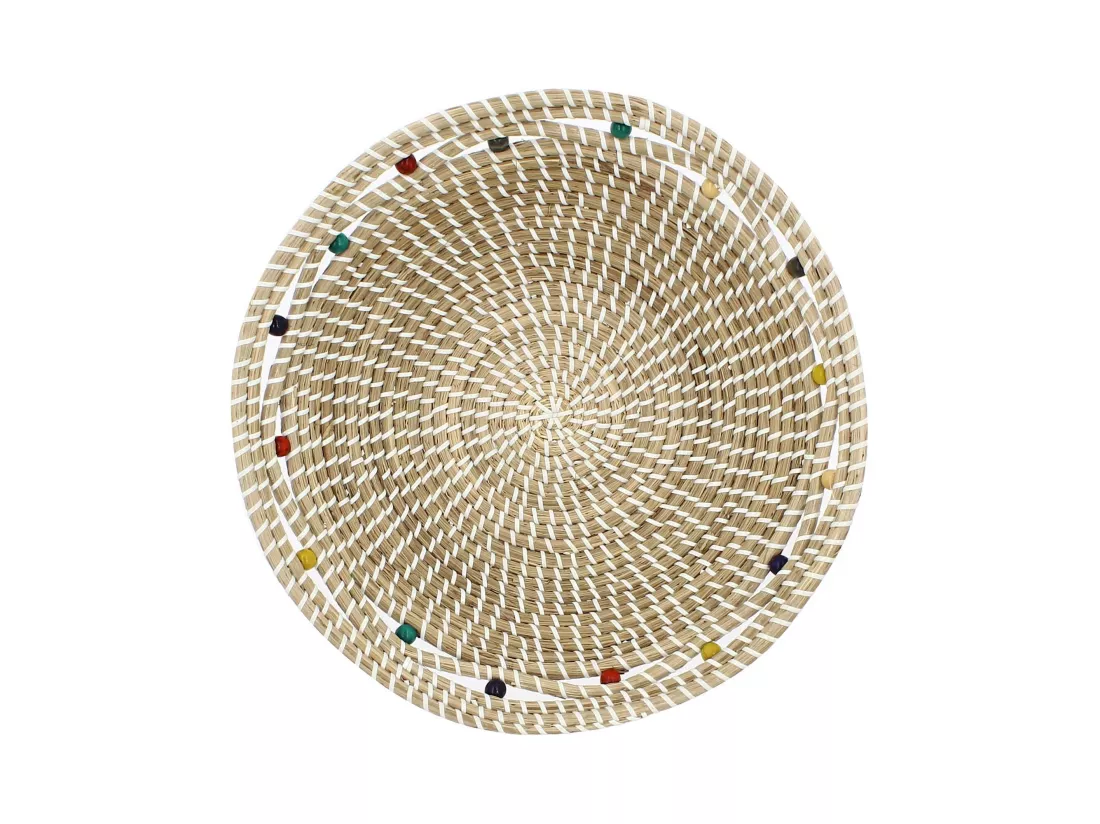 Now's Home - Corbeille Ronde En Jonc De Mer Et Perles De Bois D37xh9cm Milos