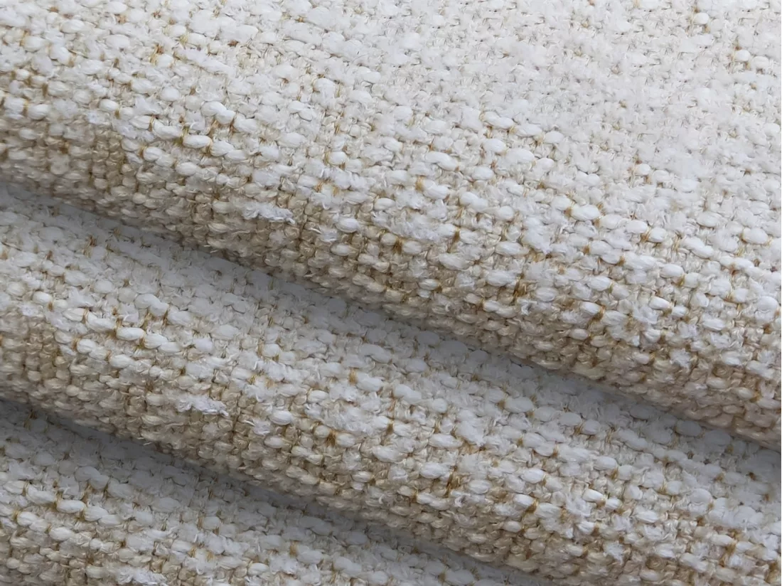Canapé d'angle panoramique convertible en tissu texturé - blanc beige - KAPUA