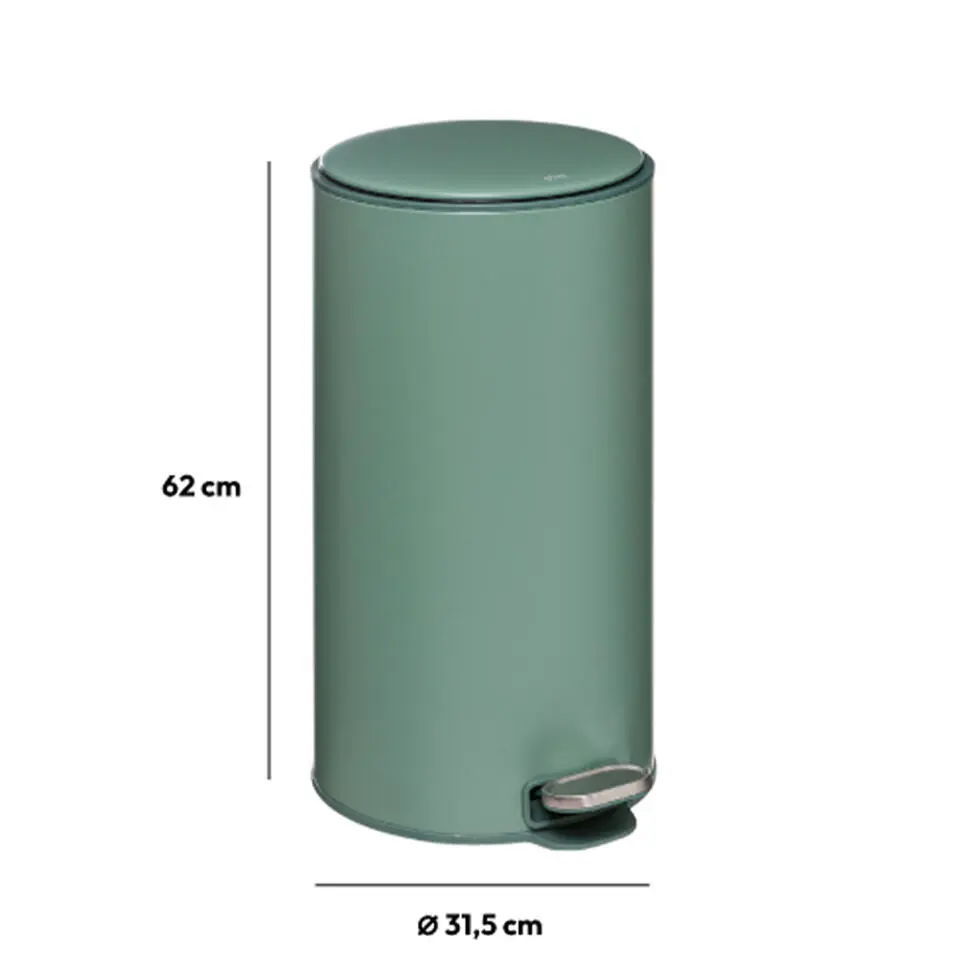 5Five Prullenbak/pedaalemmer - groen - metaal - 30 liter - 62 cm