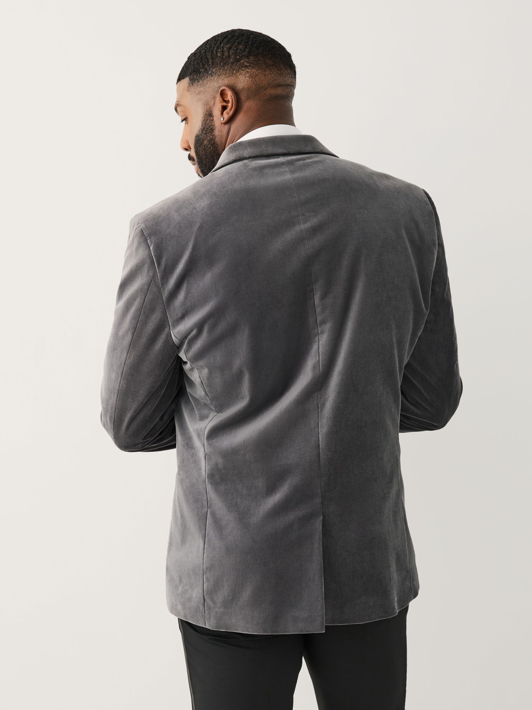Grijs - Muscle Fit Motionflex Cotton Rich Velvet Blazer With Stretch