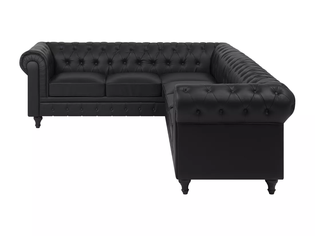 Canapé d'Angle à gauche en Cuir PU Noir Housse Amovible Assise Large Chesterfield
