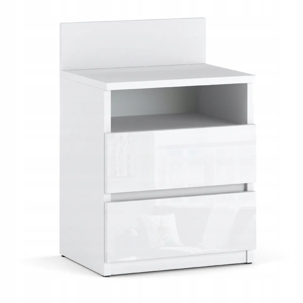 Table de chevet - Blanc Brillant - 2 tiroirs