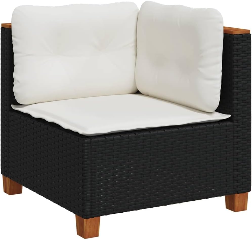 Kangmusi Garten-Ecksofa mit Kissen Schwarz Poly Rattan, Schwarz 365902