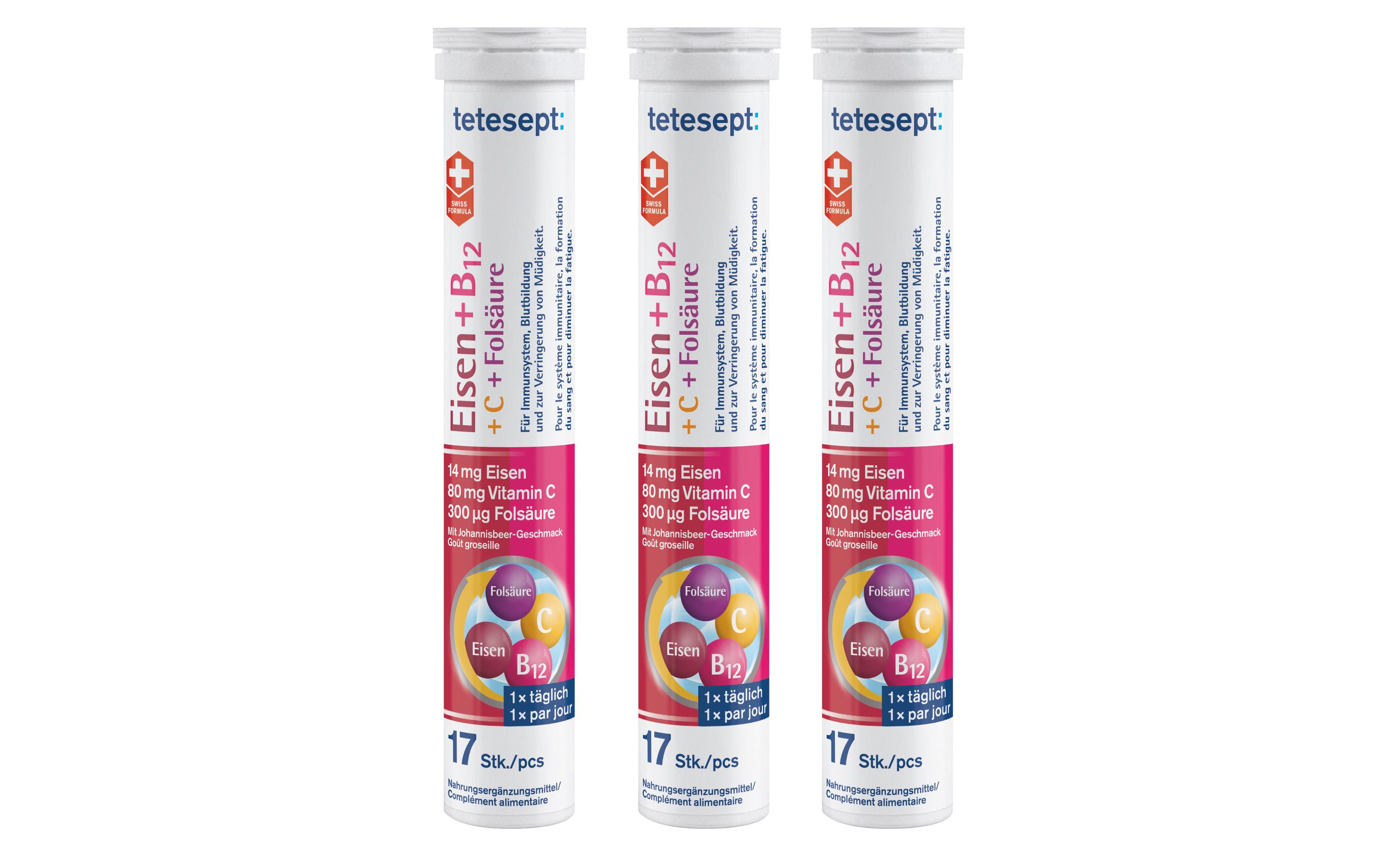 Eisen + B12 Brausetabletten 3 x 17 BrausetablettenNahrungsergänzungsmittel mit Eisen, Vitaminen und Folsäure