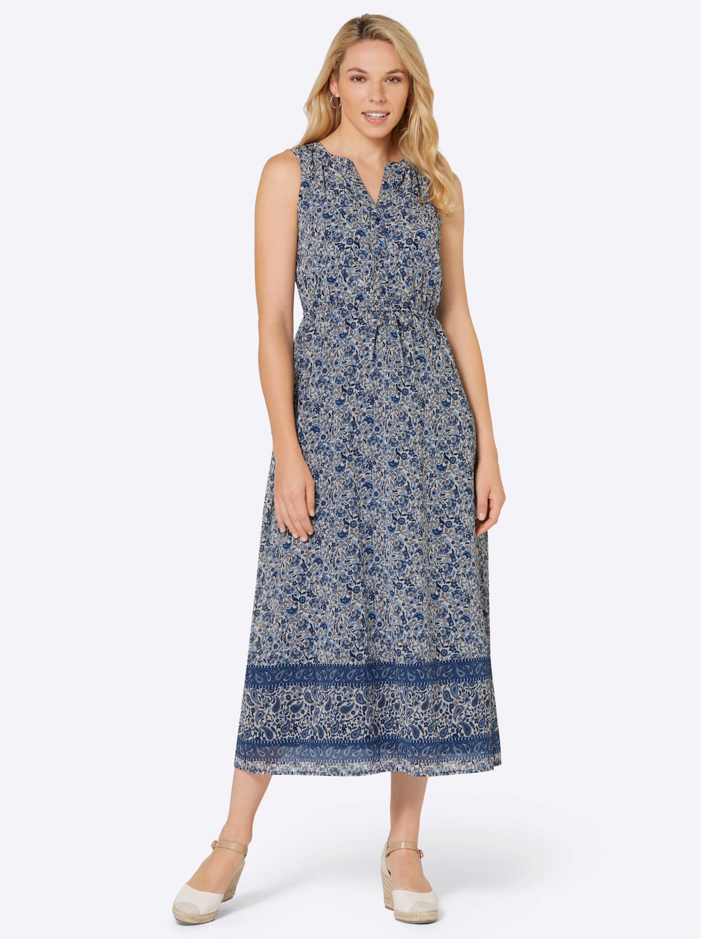 Druck-Kleid in jeansblau-bedruckt