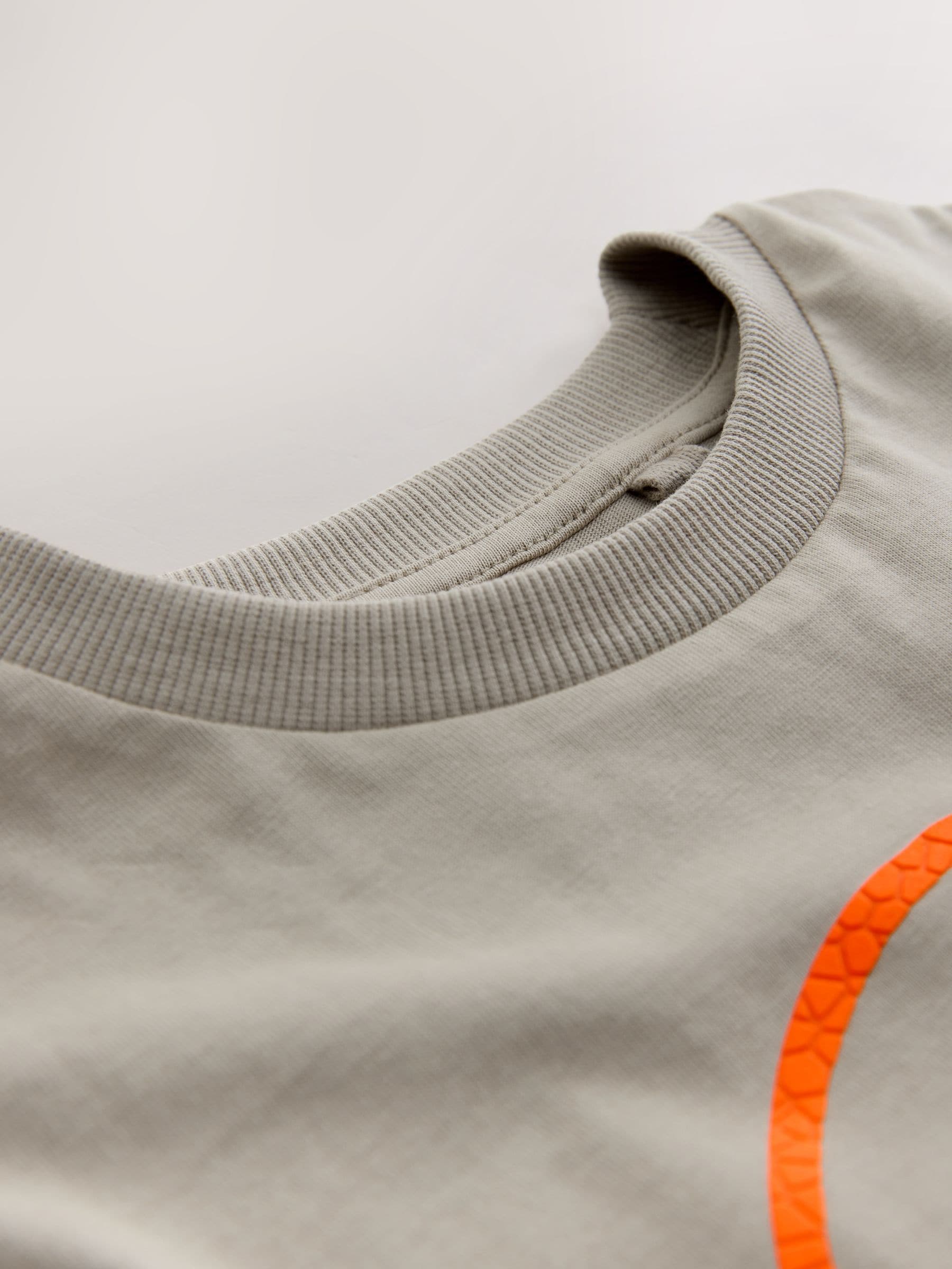 Kiezelkleurig/oranje schedel - Ruimvallend T-shirt met print en korte mouwen (3-16 jr)