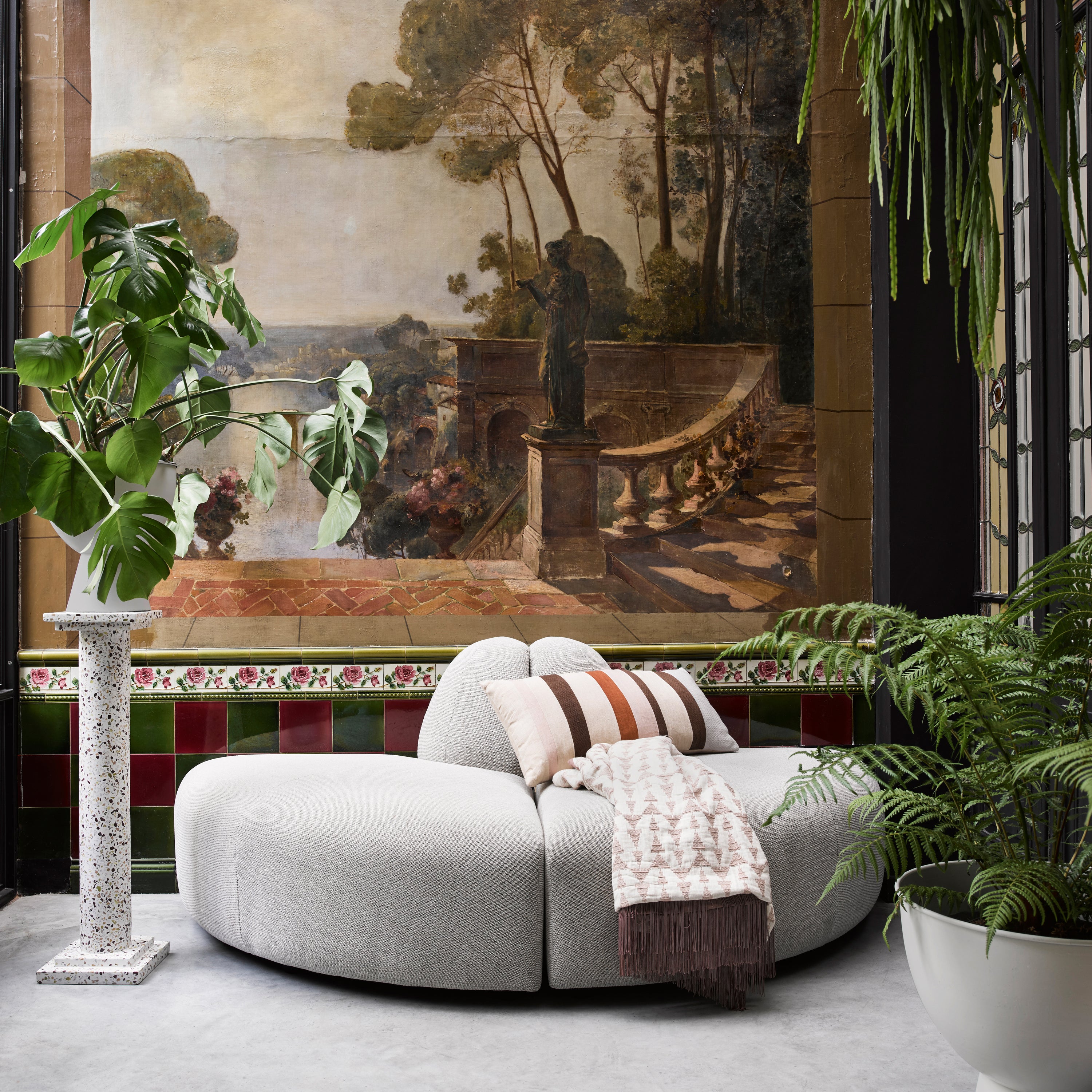 HKliving Jax Bank Element - Hoekstuk Rond - Geweven Stof - Naturel Melange