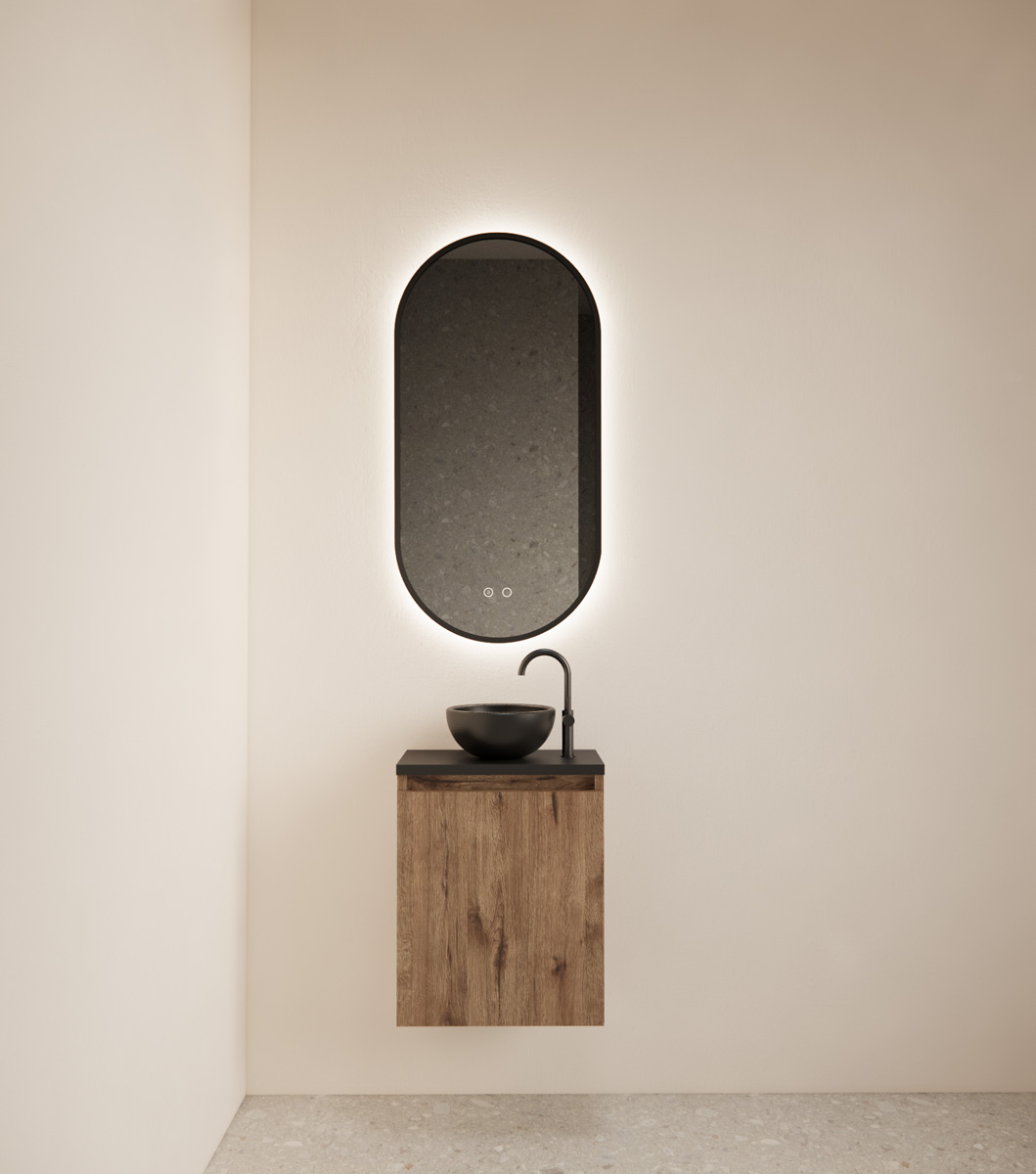 Gliss Design Echo toiletmeubel 40cm wellington oak met toppaneel zwart mat