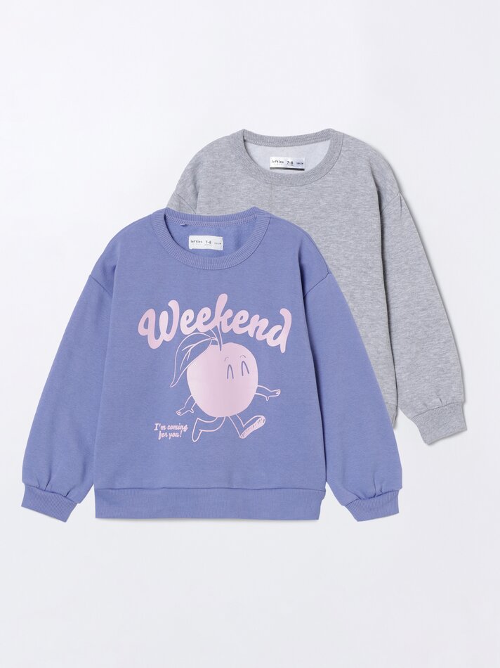 Conjunto com 2 moletons, um liso e um estampado - Roxo