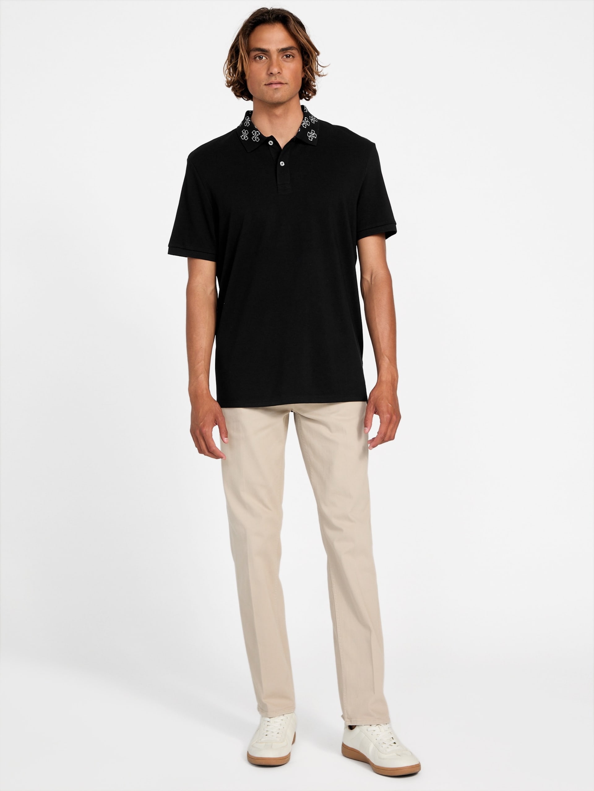Polo com gola com logo em jacquard ecológico