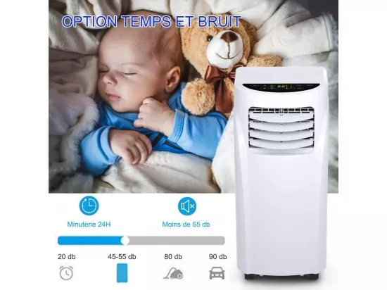 Climatiseur Mobile Silencieux 7000 BTU Chaud/Froid [Classe énergétique A] Programmable avec Télécommande 17 à 30℃