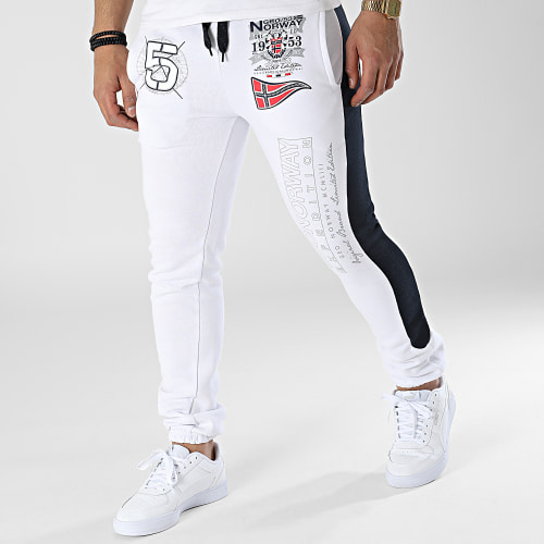 Pantalon Jogging A Bandes Mantibe Blanc Bleu Marine