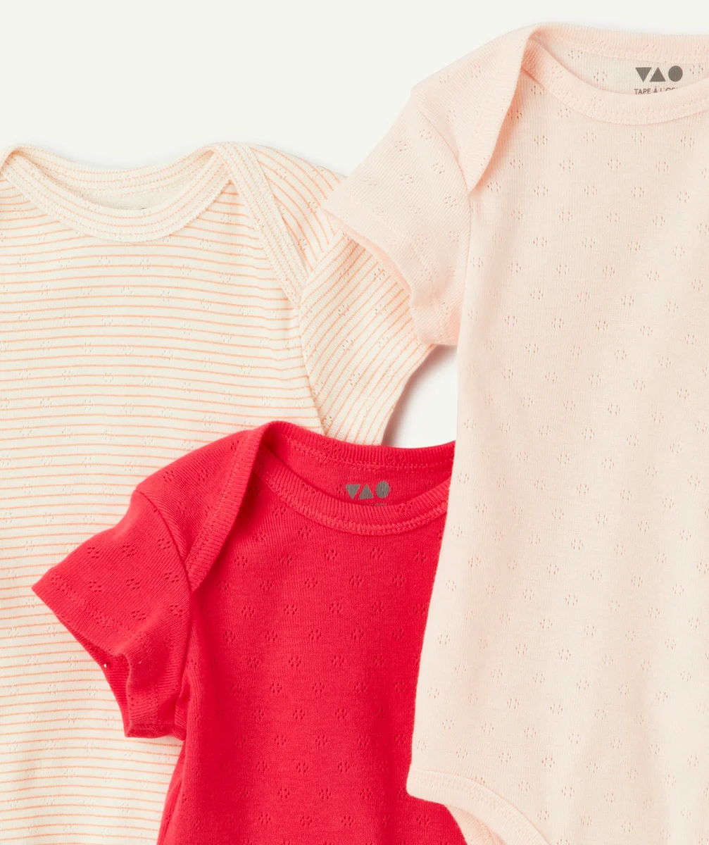 LOT DE 3 BODIES ROSE ET BLANC EN COTON BIO