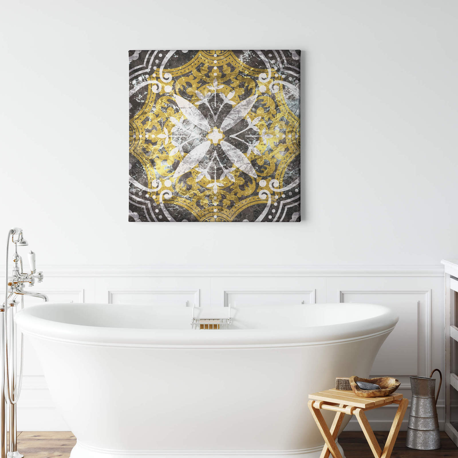 Leinwandbild BOHEMIAN FLAIR - gelb-grau - 50x50 cm