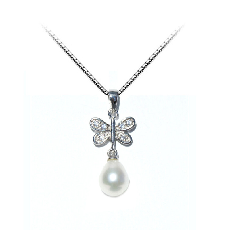 Pendentif Femme Papillon Perle de culture d'eau douce et Argent 925/1000