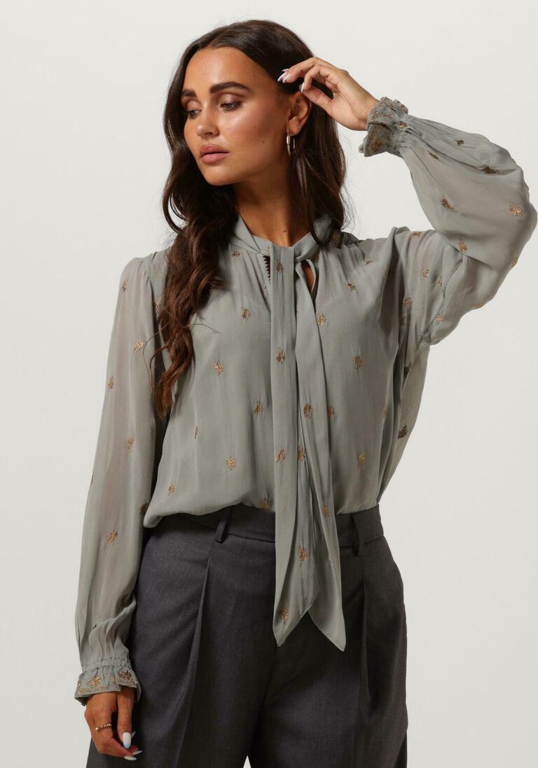 SCOTCH & SODA grijze scotch & soda blouse embroidered top with tie neck
