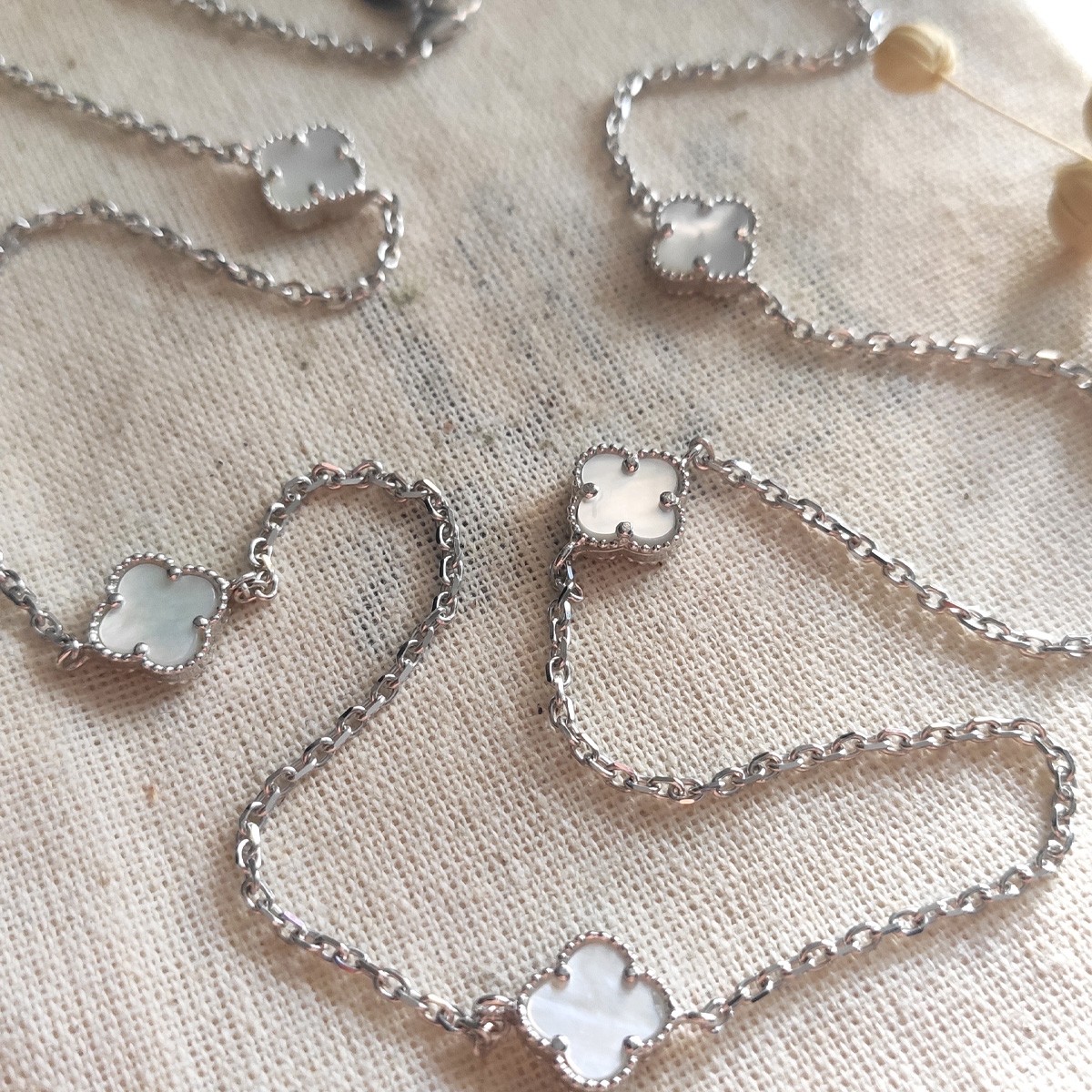 Collier - Argent 925/000, nacre blanc & zircon