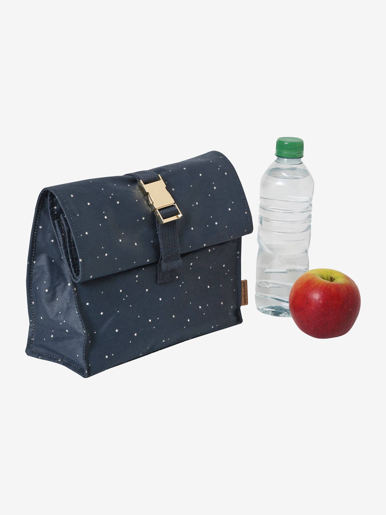 Lancheira de algodão com forro estampado azul escuro.