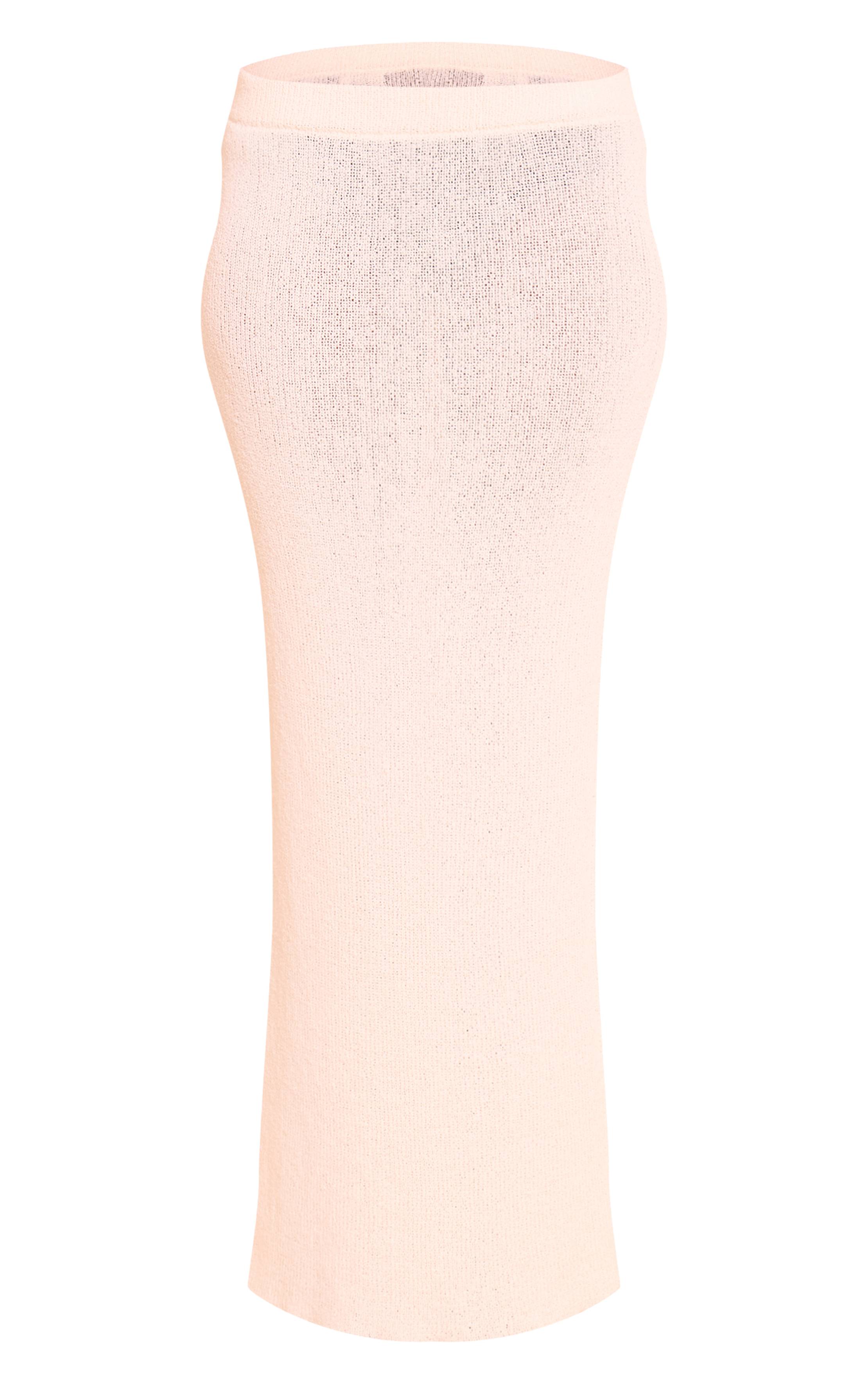 Crème Jupe Longue Taille Basse En Maille À Pompons