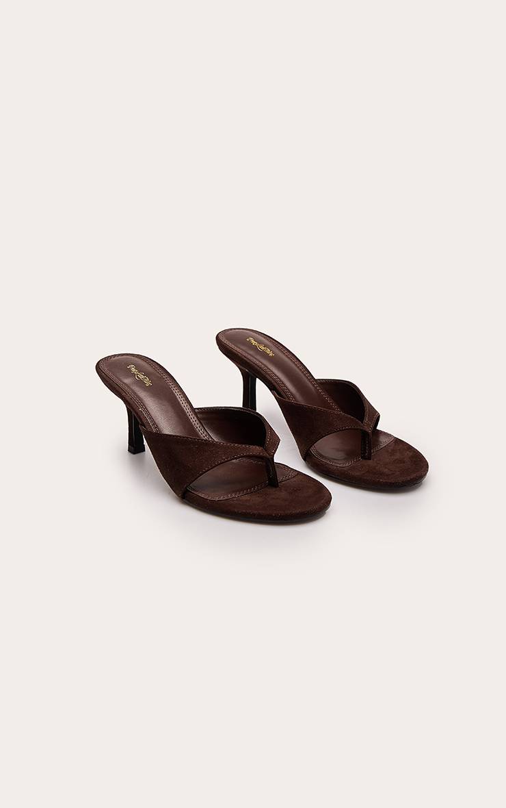 Chocolat Mules À Talons En Synthétique Avec Bride Entre-orteils