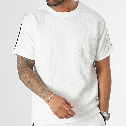 Ensemble Tee Shirt Et Short Jogging A Bandes Blanc