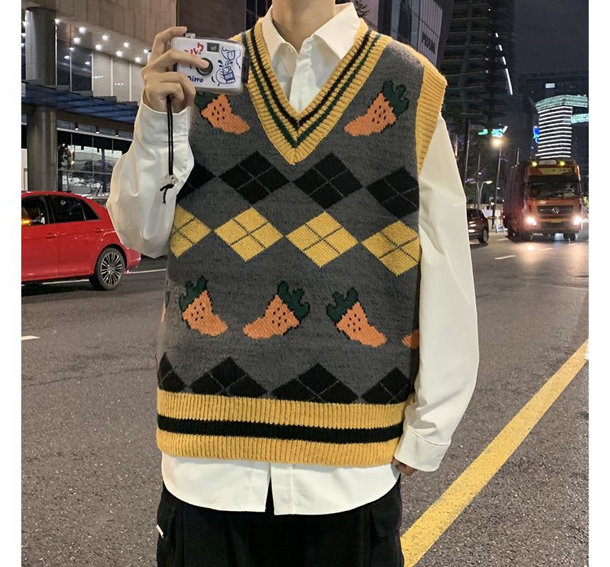 Hushgrain - V-hals Argyle Print Trui Vest
