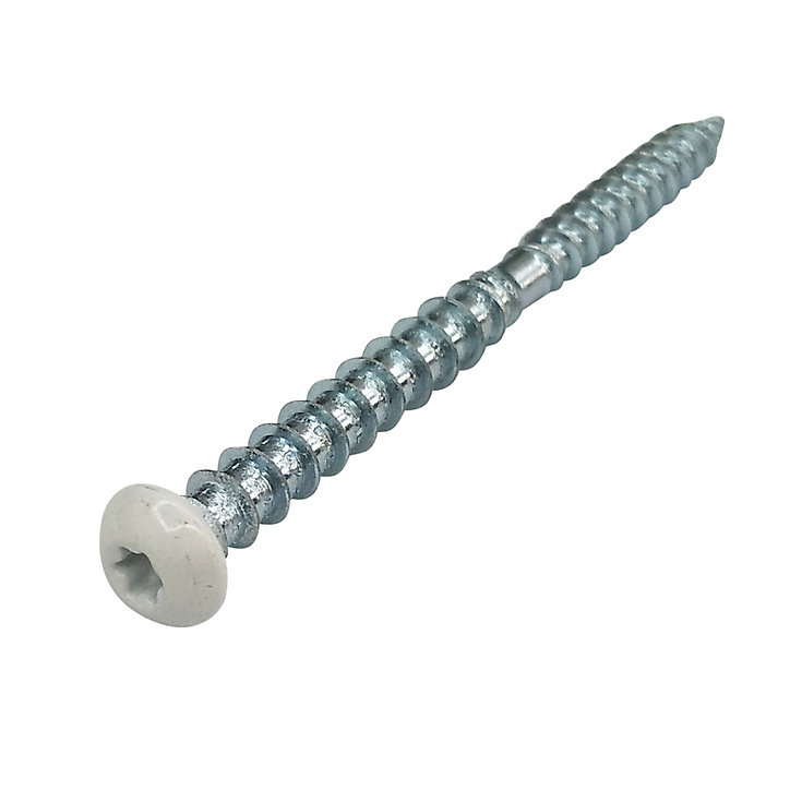 Vis de châssis PVC zinguée avec tête peinte en blanc, 6x80 mm - 6 pièces