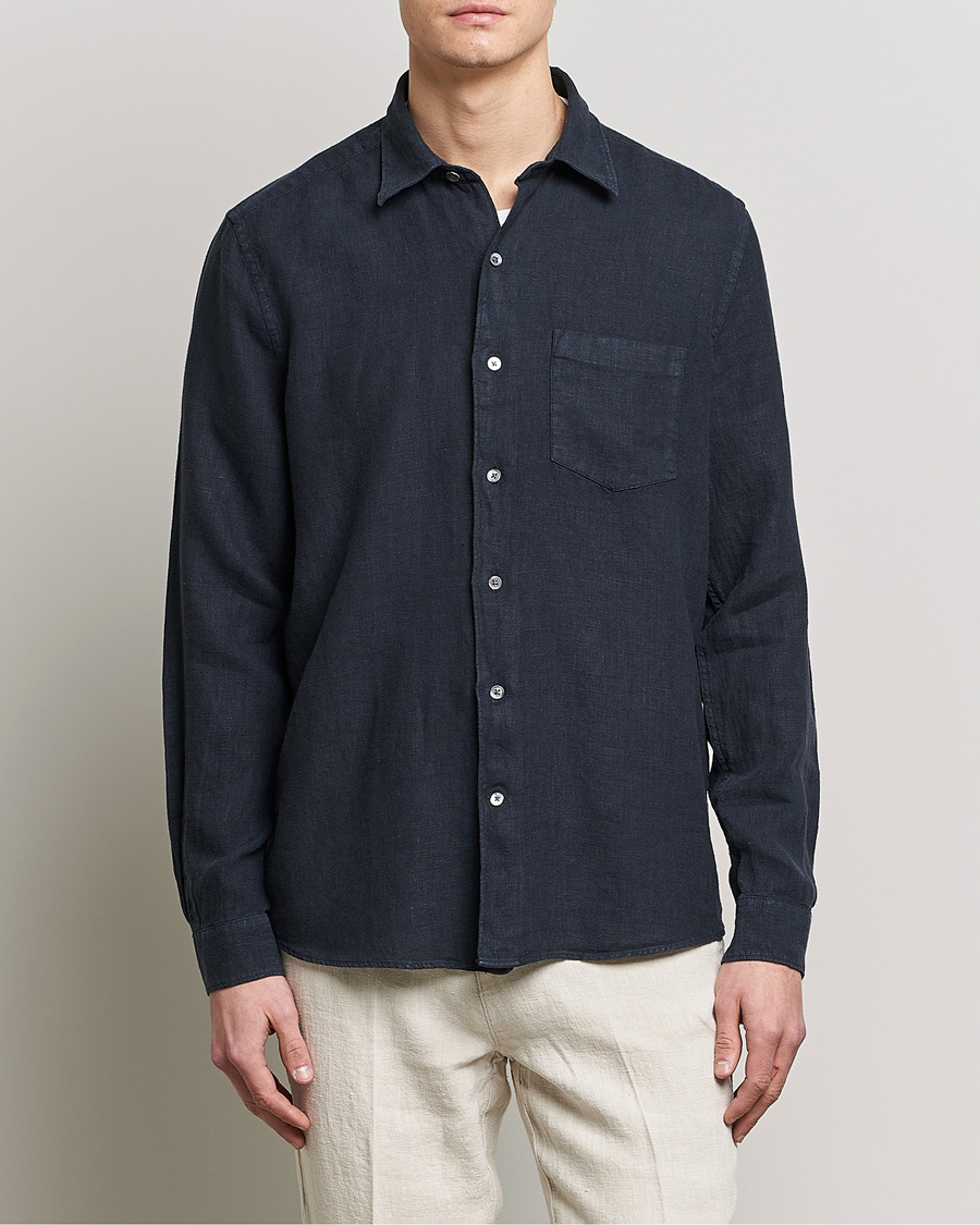 A Day's March Abu Linen Shirt Dark Navy