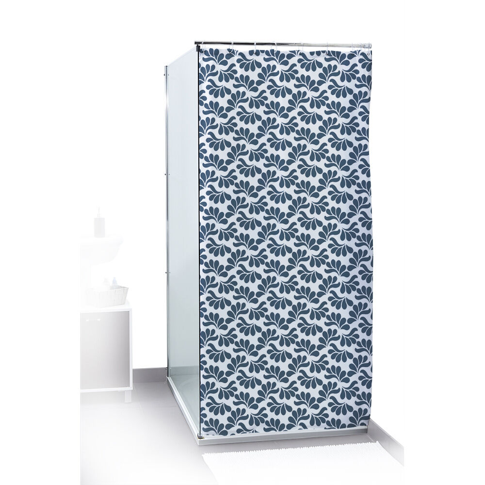 Rideau de douche motif feuillage blanc bleu 180x200cm 100% polyester