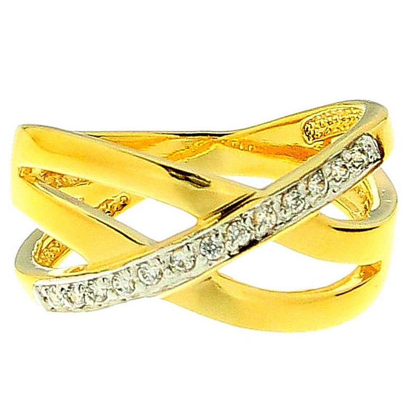 Bague alliance femme entrelacée taille 62 en plaqué or et cz cristal