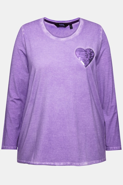 Shirt, cold dyed, Pailletten-Herz, V-Ausschnitt, Langarm