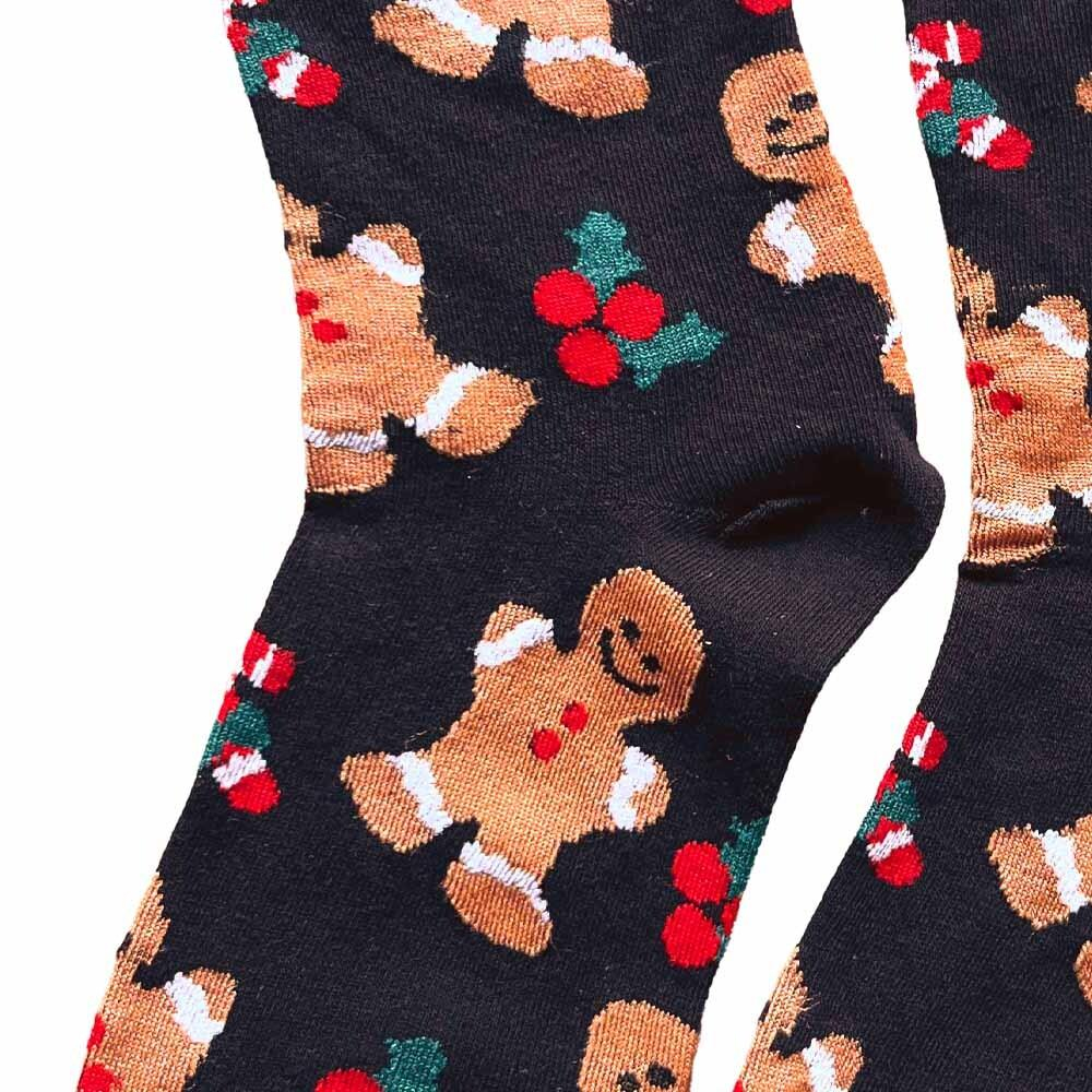 (1 Paar) Unisex Christmas Socken Weihnachts Füsslinge (One Size) - Lebkuchenmann / Mistelzweig