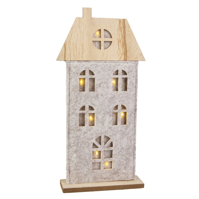 Standdeko - Stadthaus mit LED - beige - ca. 16 x 4,5 x 32 cm