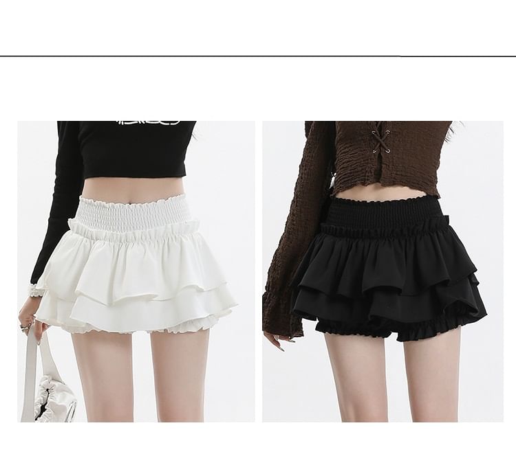 Metticus - Mid Waist Effen Mini Gelaagde Rok