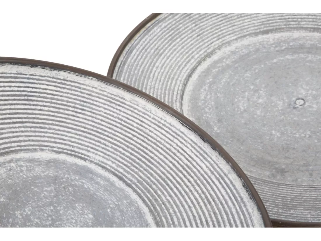 Lot de 3 plateaux métalliques multicolores Ø 50,5x4,5-39,2x4,5-35x4 cm