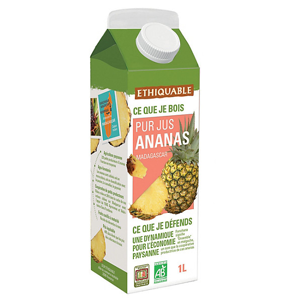 Ethiquable Pur jus d'ananas Bio 1 L - Lot de 8