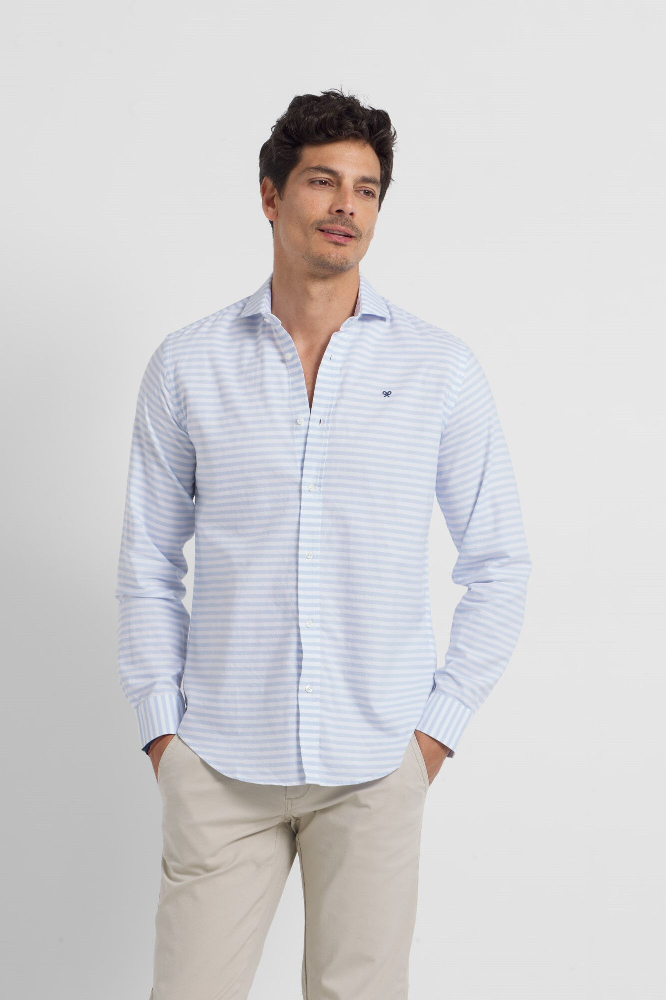 Camisa sport oxford horizontal raya ancha azul - Azul