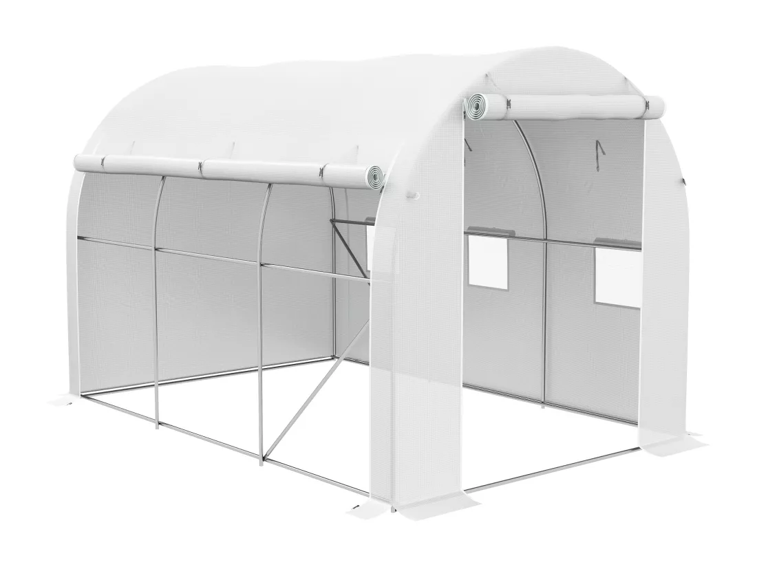 Serre de jardin tunnel 6 m² acier galvanisé renforcé dia. 1,9 cm bâche PE haute densité blanc